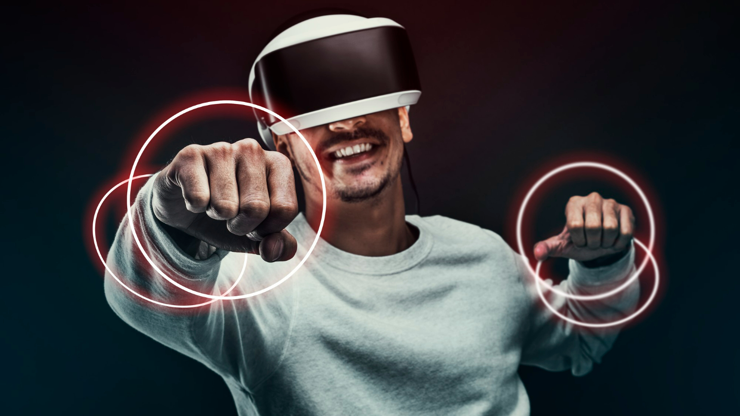 joueur souriant de réalité virtuelle